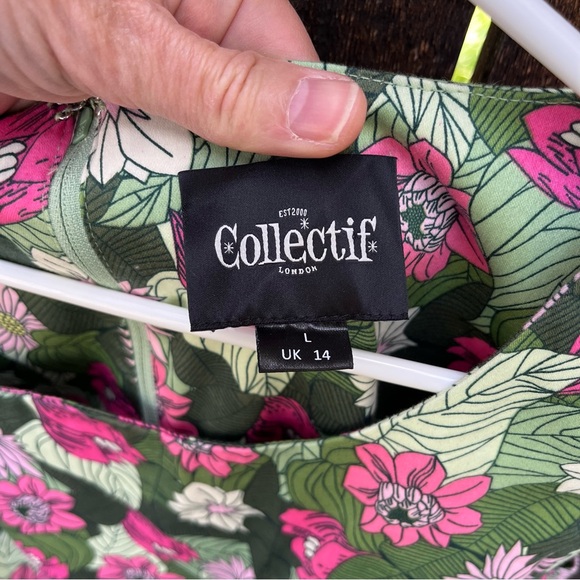 Collectif Candice Palm Blush Floral Swing Dress In Sz L/10 - Picture 2 of 12